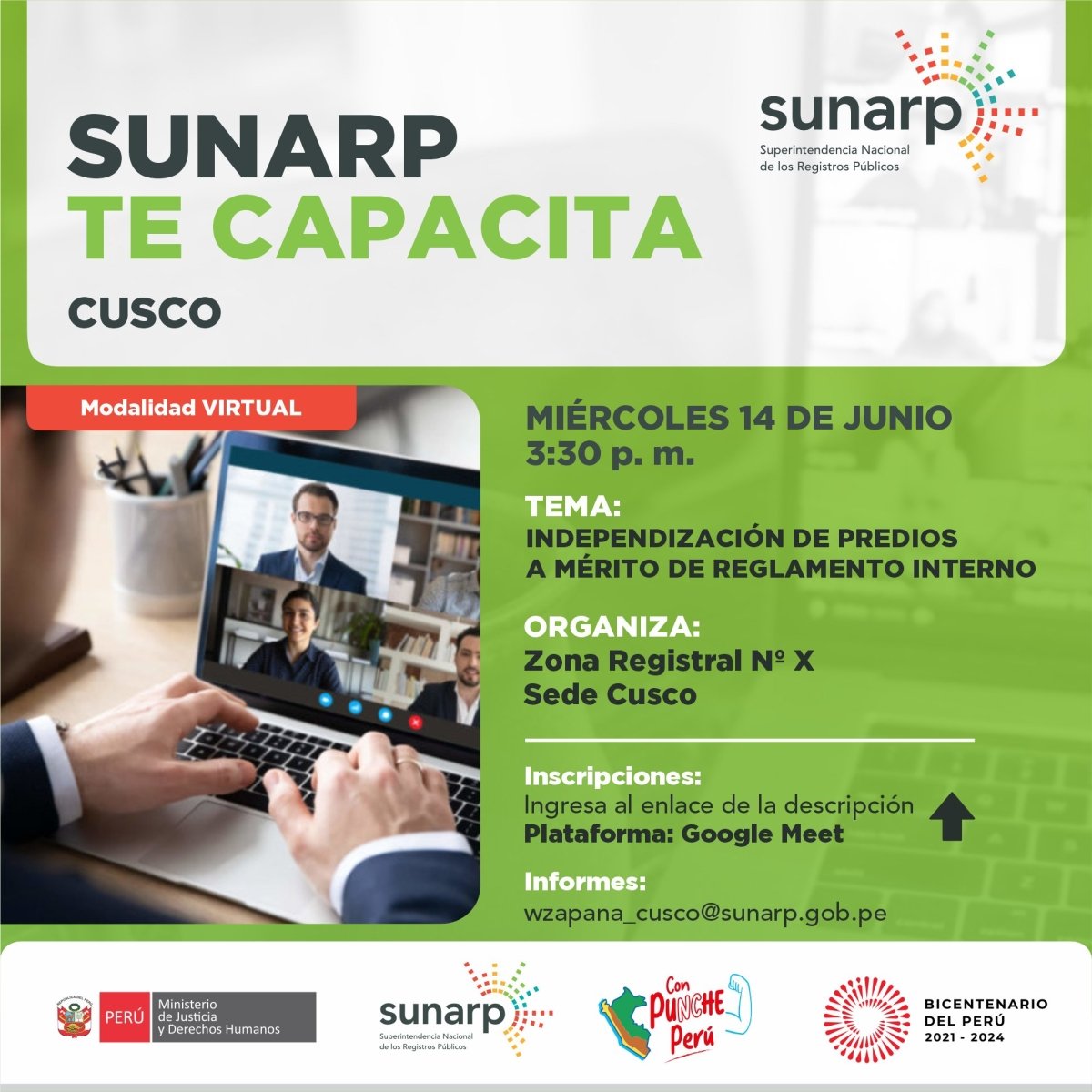 #SunarpTeCapacita | En esta nueva charla virtual gratuita conversaremos sobre la independización de predios a mérito de reglamento interno.