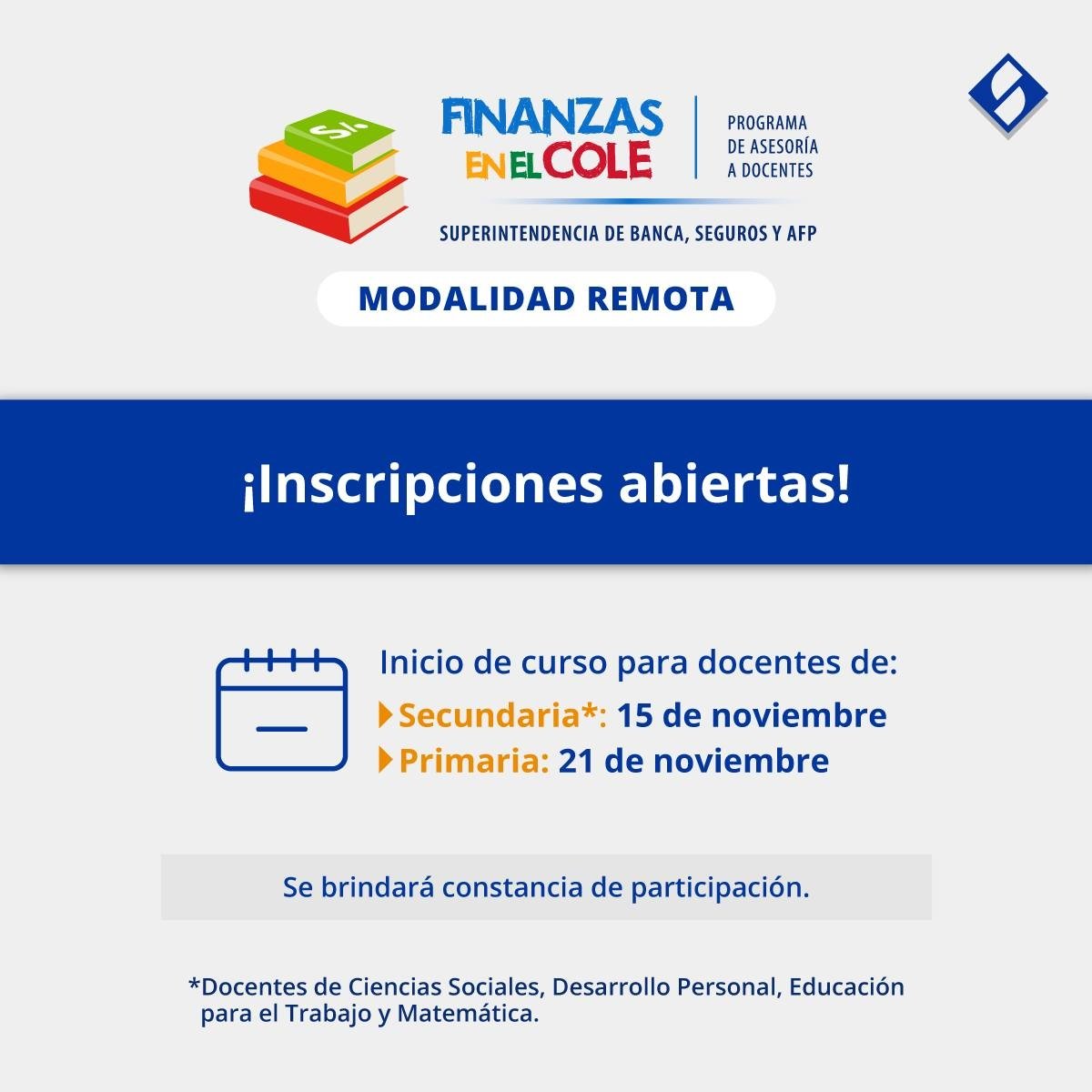 La SBS realizará el curso: FINANZAS EN EL COLE - PROGRAMA DE ASESORÍA A DOCENTES